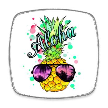 Aloha Ananas mit Sonnenbrille - Viereckiger Kühlschrankmagnet - Weiß - Vorne