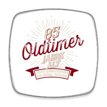 85. Geburtstag Oldtimer - Viereckiger Kühlschrankmagnet - Weiß - Vorne