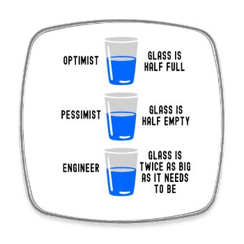 Engineer Glass Half Full Half Empty Funny Engineer - Square fridge magnet - white - Front