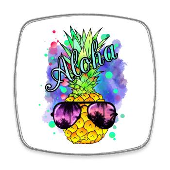 Colorful pineapple with cool sunglasses - Square fridge magnet - white - Front