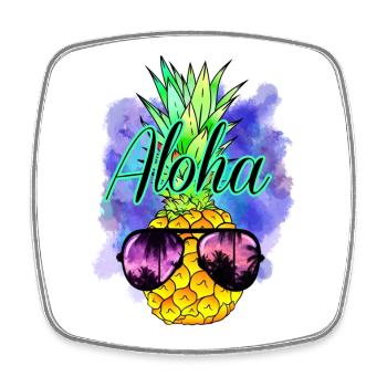 Aloha Ananas - Viereckiger Kühlschrankmagnet - Weiß - Vorne