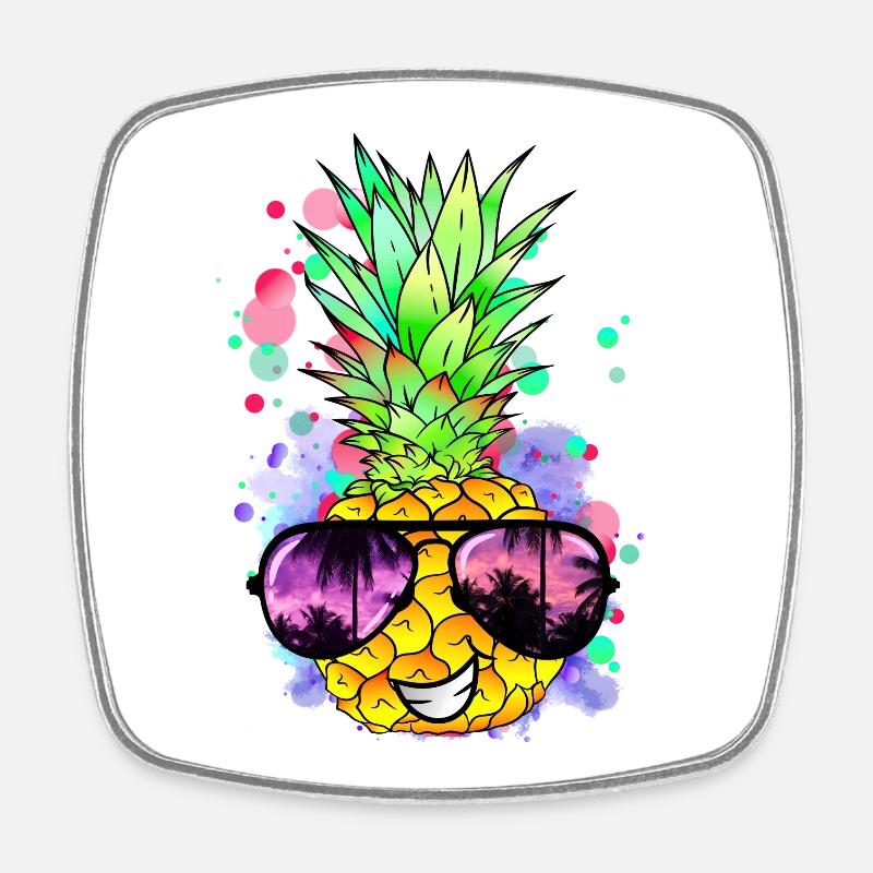 Ananas mit cooler Sonnenbrille - Viereckiger Kühlschrankmagnet - Weiß