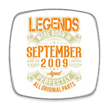 2009 September Birthday Legend - Square fridge magnet - white - Front