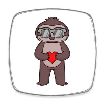 Sloth with sunglasses and heart - Square fridge magnet - white - Front
