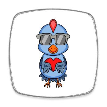 Poulet avec lunettes de soleil et cœur - Magnet carré - blanc - Devant