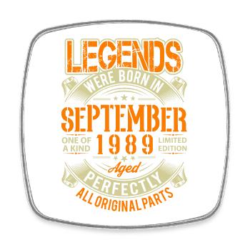 1989 September Birthday Legend - Square fridge magnet - white - Front
