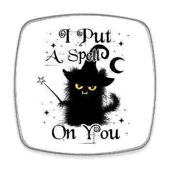I Put A Spell On You Wuschelige Katze Zauberstab - Viereckiger Kühlschrankmagnet - Weiß - Vorne