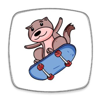 Wiesel als Skater mit Skateboard - Viereckiger Kühlschrankmagnet - Weiß - Vorne