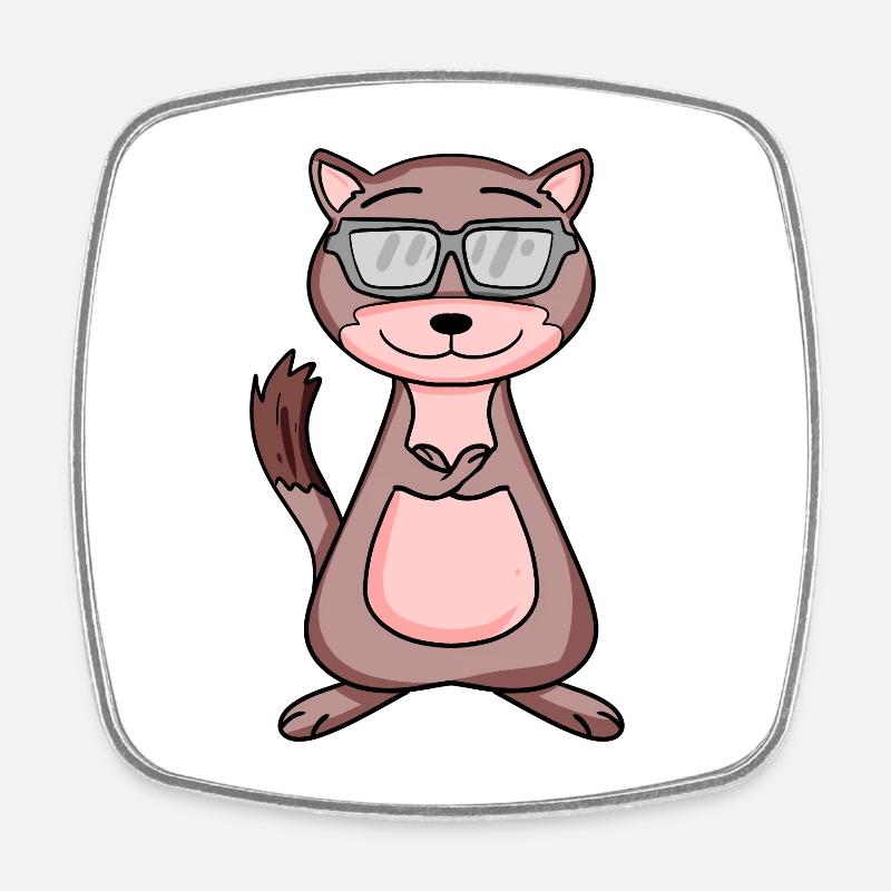 Belette avec lunettes de soleil - Magnet carré - blanc