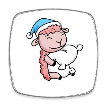 Sheep with pillow and sleeping cap - Square fridge magnet - white - Front