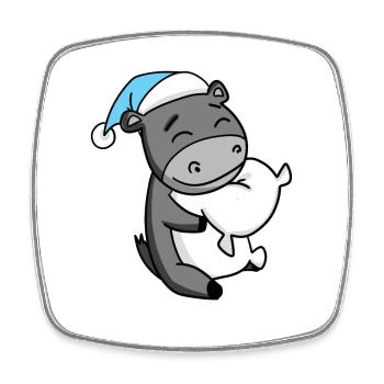 Donkey with pillow and sleeping cap - Square fridge magnet - white - Front