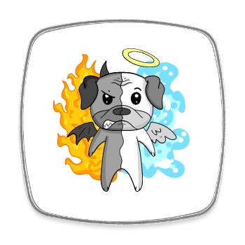 Carlin de chien - Ange et diable - Magnet carré - blanc - Devant