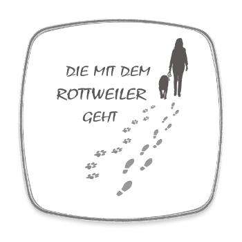Rottweiler - Die mit dem Rottie geht - Gassi - Viereckiger Kühlschrankmagnet - Weiß - Vorne