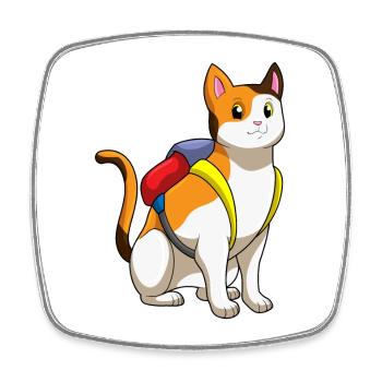 Chat avec cartable - Magnet carré - blanc - Devant
