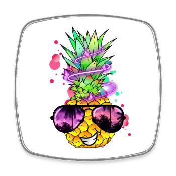 cool pineapple with neon spiral - Square fridge magnet - white - Front