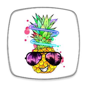 cool pineapple with neon spiral - Square fridge magnet - white - Front