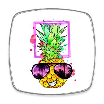 cool pineapple retro neon - Square fridge magnet - white - Front