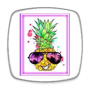 Pineapple Retro Neon Art - Square fridge magnet - white - Front