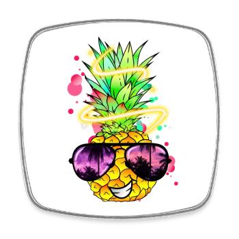 Ananas mit coolen lächeln und Sonnenbrille - Viereckiger Kühlschrankmagnet - Weiß - Vorne