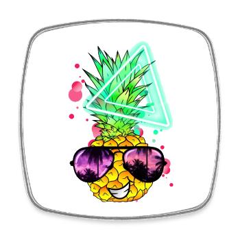 Lustige Ananas Neon Retro - Viereckiger Kühlschrankmagnet - Weiß - Vorne