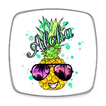 Aloha Ananas mit Farbspritzern - Viereckiger Kühlschrankmagnet - Weiß - Vorne