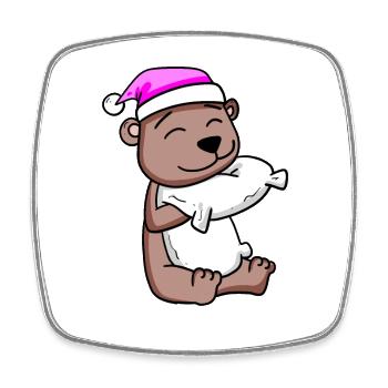Bear with pillow and sleeping cap - Square fridge magnet - white - Front