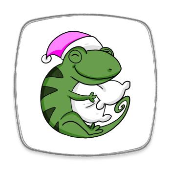 Cameeleon with pillow and sleeping cap - Square fridge magnet - white - Front