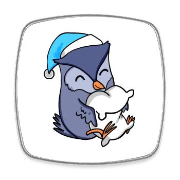 Owl with pillow and sleeping cap - Square fridge magnet - white - Front