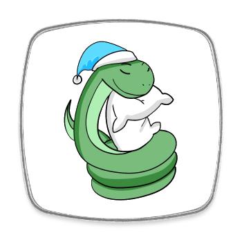 Snake with pillow and sleeping cap - Square fridge magnet - white - Front