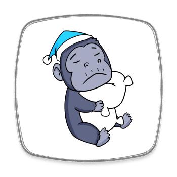 Gorilla with pillow and sleeping cap - Square fridge magnet - white - Front