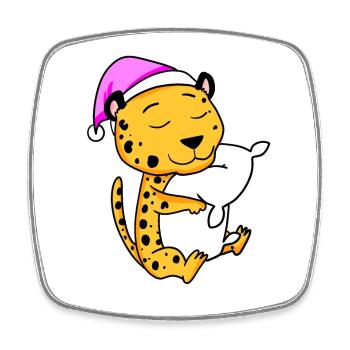Cheetah with pillow and sleeping cap - Square fridge magnet - white - Front