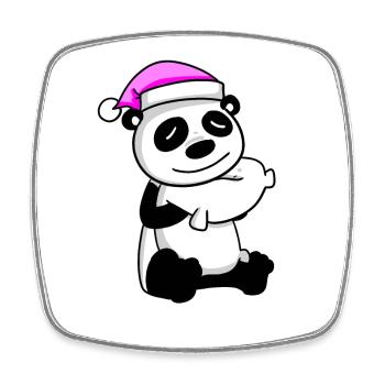 Panda with pillow and sleeping cap - Square fridge magnet - white - Front