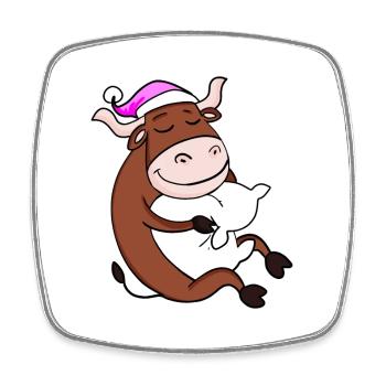 Ox with pillow and sleeping cap - Square fridge magnet - white - Front