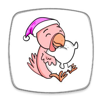 Chicken with pillow and sleeping cap - Square fridge magnet - white - Front