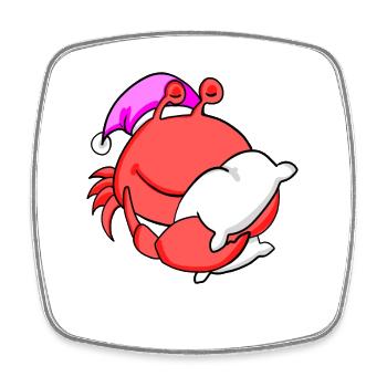 Crab with pillow and sleeping cap - Square fridge magnet - white - Front