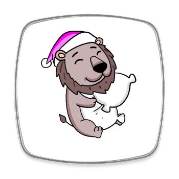 Lion with pillow and sleeping cap - Square fridge magnet - white - Front