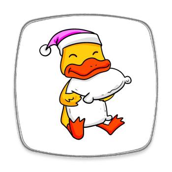 Duck with pillow and sleeping cap - Square fridge magnet - white - Front