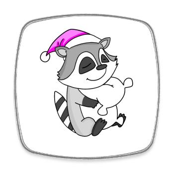 Raccoon with pillow and sleeping cap - Square fridge magnet - white - Front