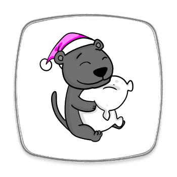 cute black panther with pillow and sleeping cap - Square fridge magnet - white - Front