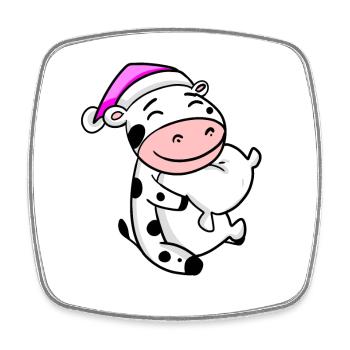 Cow with pillow and sleeping cap - Square fridge magnet - white - Front