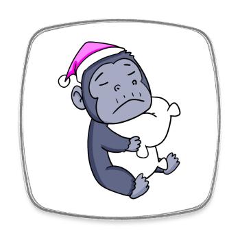 Gorilla with pillow and sleeping cap - Square fridge magnet - white - Front