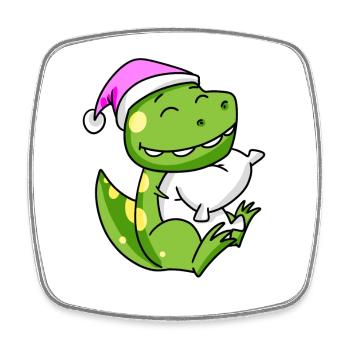 Dinosaur with pillow and sleeping cap - Square fridge magnet - white - Front