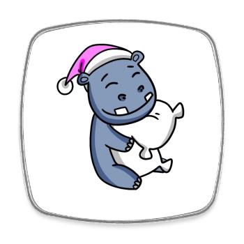 Hippo with pillow and sleeping cap - Square fridge magnet - white - Front