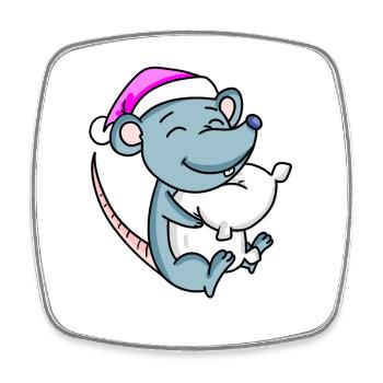 Mouse with pillow and sleeping cap - Square fridge magnet - white - Front
