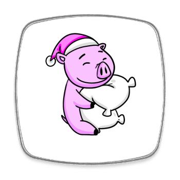 Cochon avec oreiller et bonnet de couchage - Magnet carré - blanc - Devant