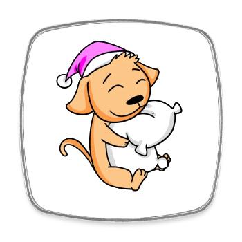 Dog with pillow and sleeping cap - Square fridge magnet - white - Front