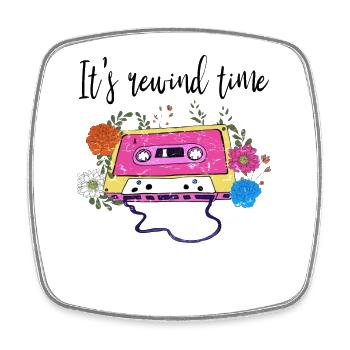 Retro Vintage Kassette "It's Rewind Time" Par - Viereckiger Kühlschrankmagnet - Weiß - Vorne
