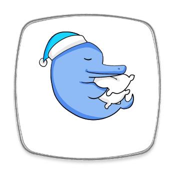 Delfin mit Kissen und Schlafmütze - Viereckiger Kühlschrankmagnet - Weiß - Vorne