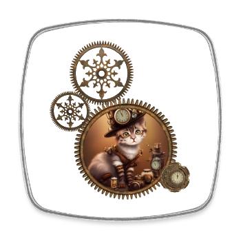 Kleines Steampunk-Kätzchen - Viereckiger Kühlschrankmagnet - Weiß - Vorne