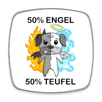 Hund Mops - Engel und Teufel - Viereckiger Kühlschrankmagnet - Weiß - Vorne